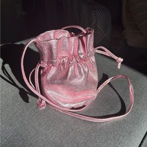 J. Crew Shimmering Pink Mini Drawstring Bag - Genuine Leather